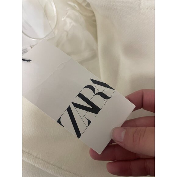 Zara Womens Long Wool Coat Jacket L Ivory Cream Double Breasted 2212/806 NWT - Picture 6 of 14